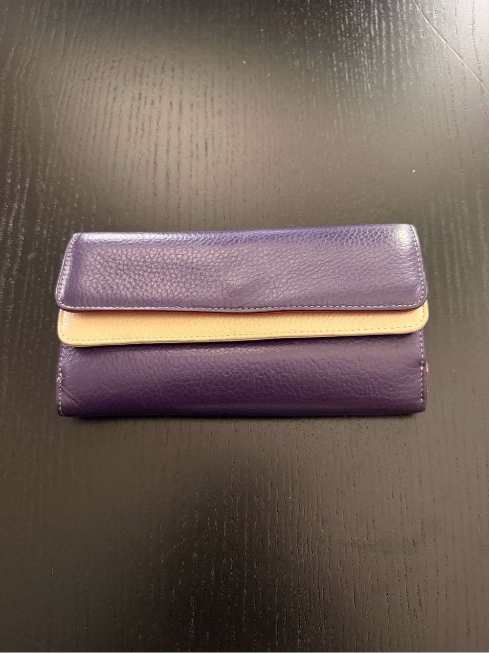 Purple and Cream Leather Women's Wallet Clutch